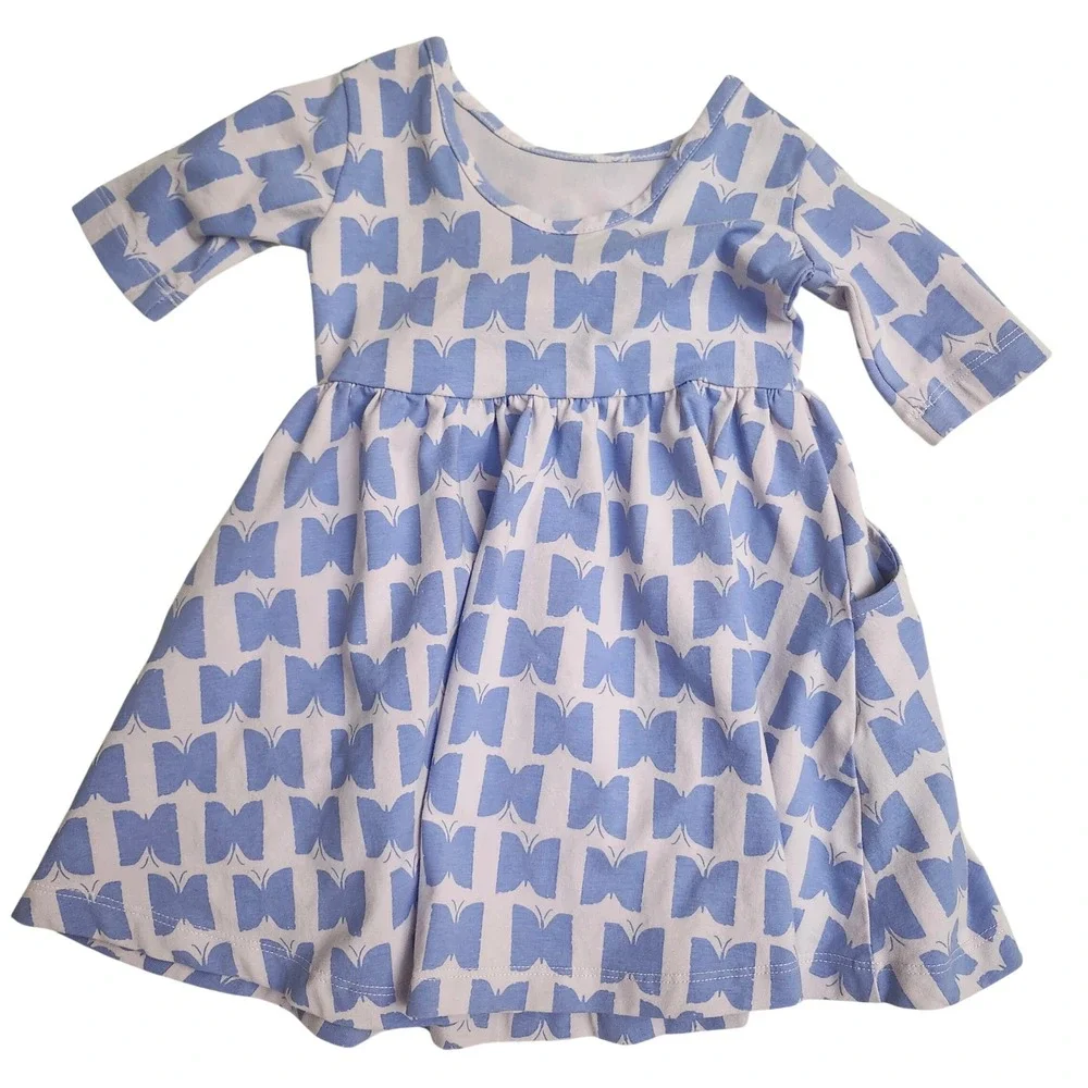 Hanna Andersson Kids 2T Blue Butterfly Print Pocket Play Dress Whimsical Organic